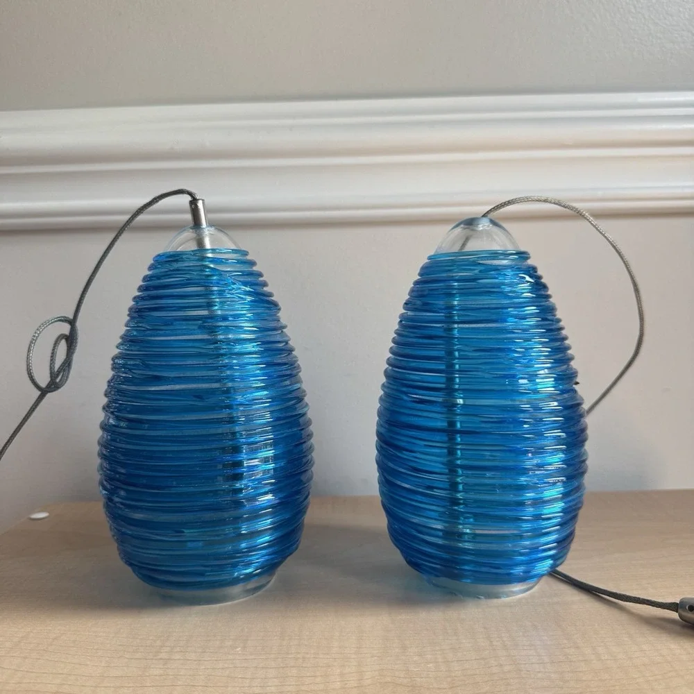 Set Of 2 LBL Lighting Vortex Blue Monopoint 1 Light Track Pendant - Satin Nickel